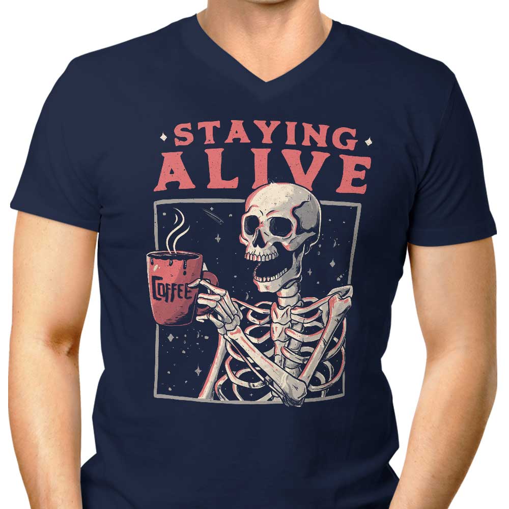 Men's Stylish V-Neck T-Shirt - Staying Alive Design