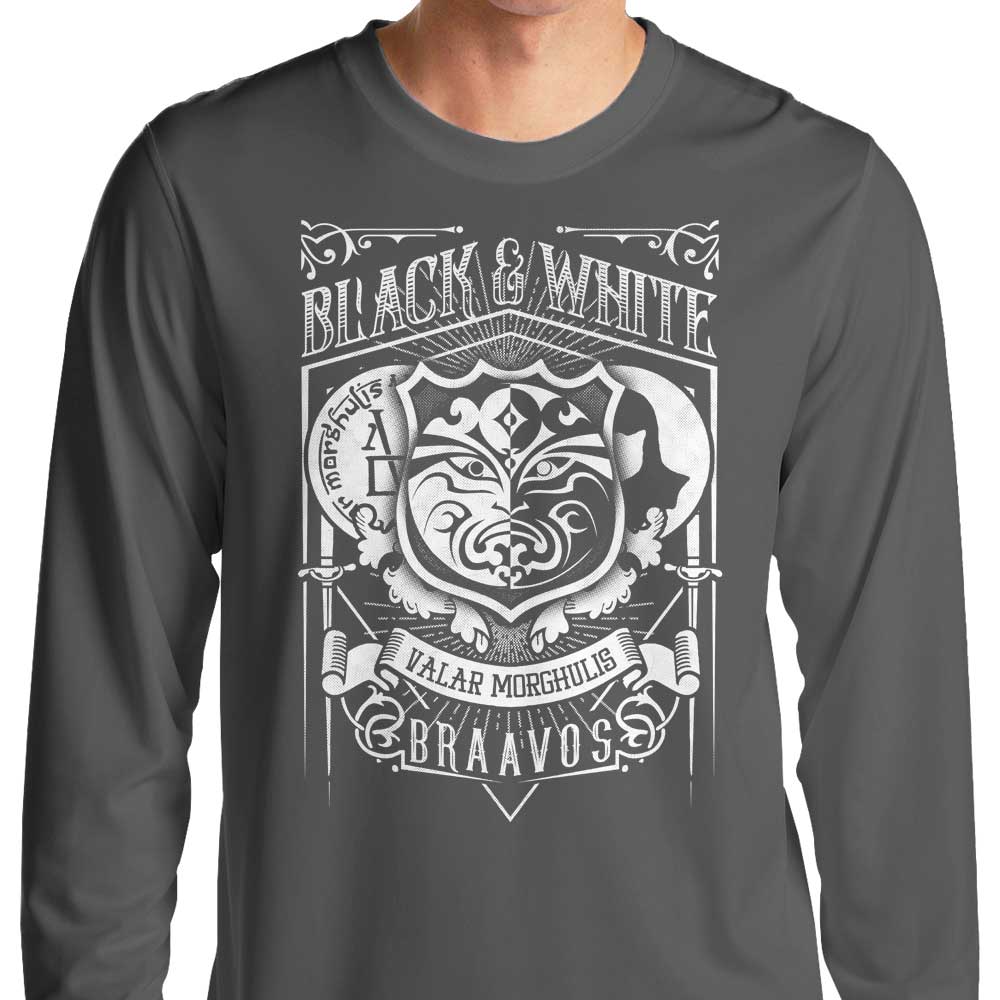Vintage Style Black and White Long Sleeve Crewneck T-Shirt