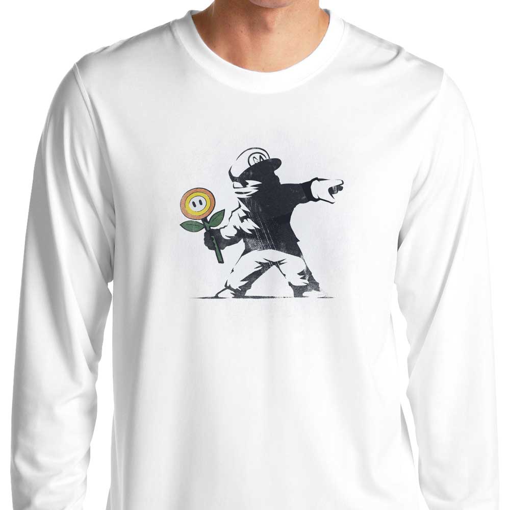 Stylish Banksy Flower Design Long Sleeve Crewneck T-Shirt