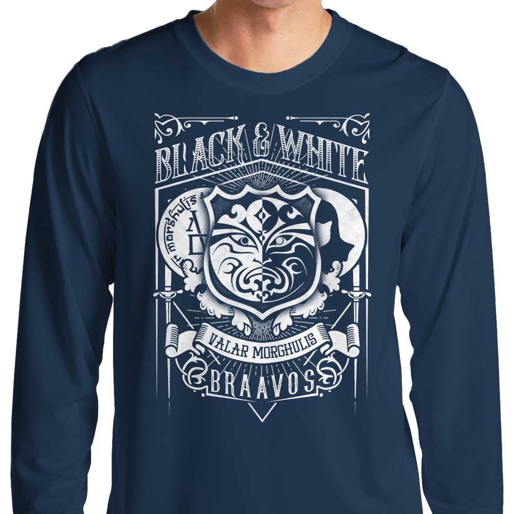 Vintage Style Black and White Long Sleeve Crewneck T-Shirt