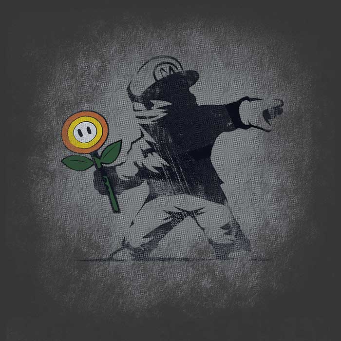 Stylish Banksy Flower Design Long Sleeve Crewneck T-Shirt