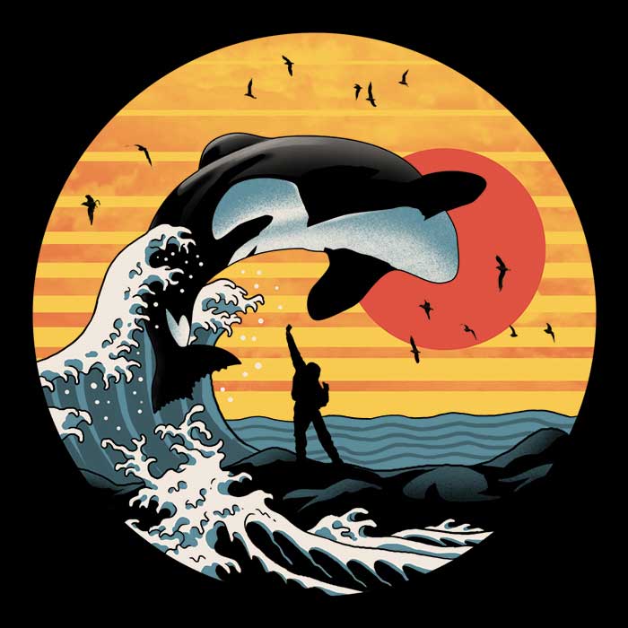 XENOS The Great Whale Off Kanagawa Long Sleeve Comfortable T - Shirt