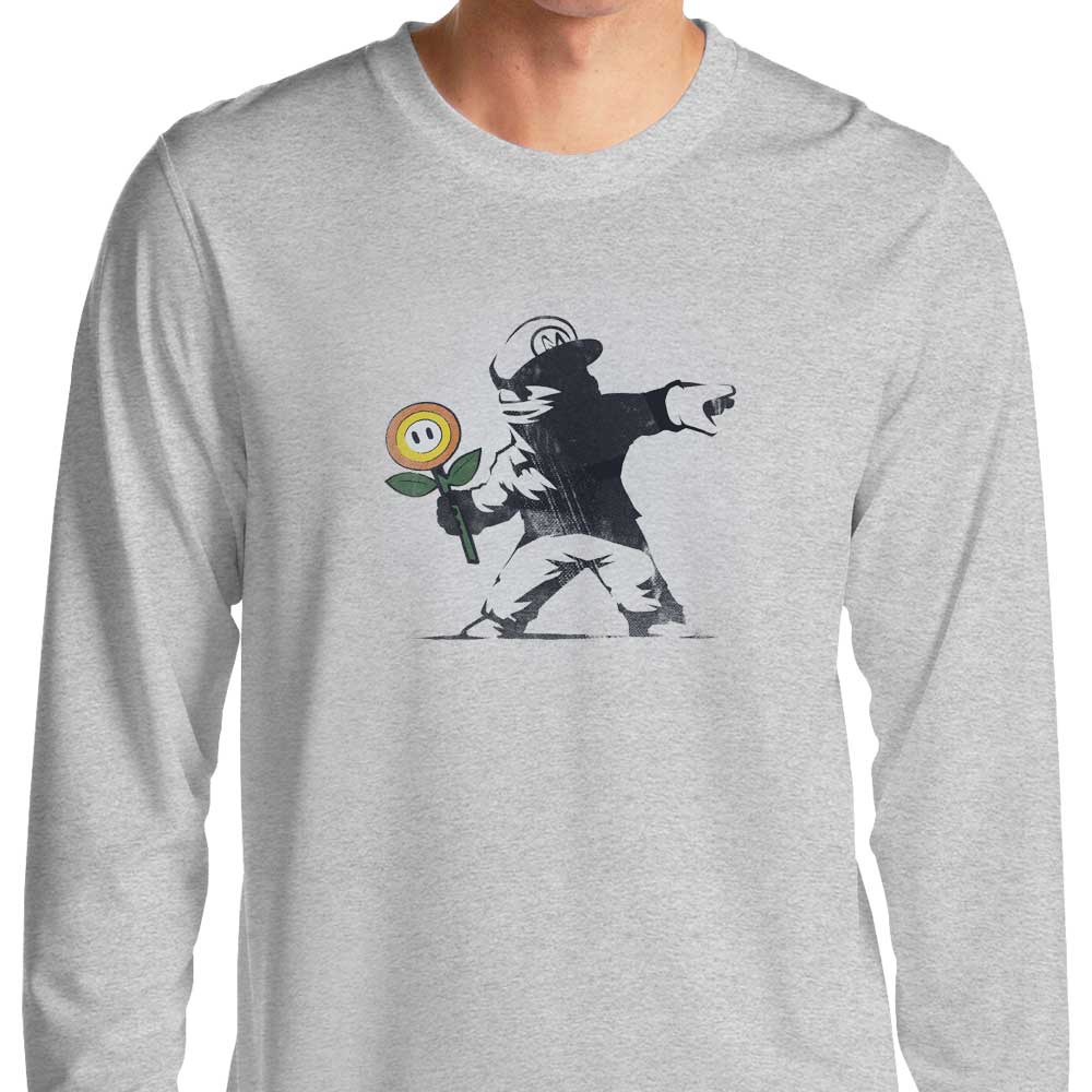 Stylish Banksy Flower Design Long Sleeve Crewneck T-Shirt