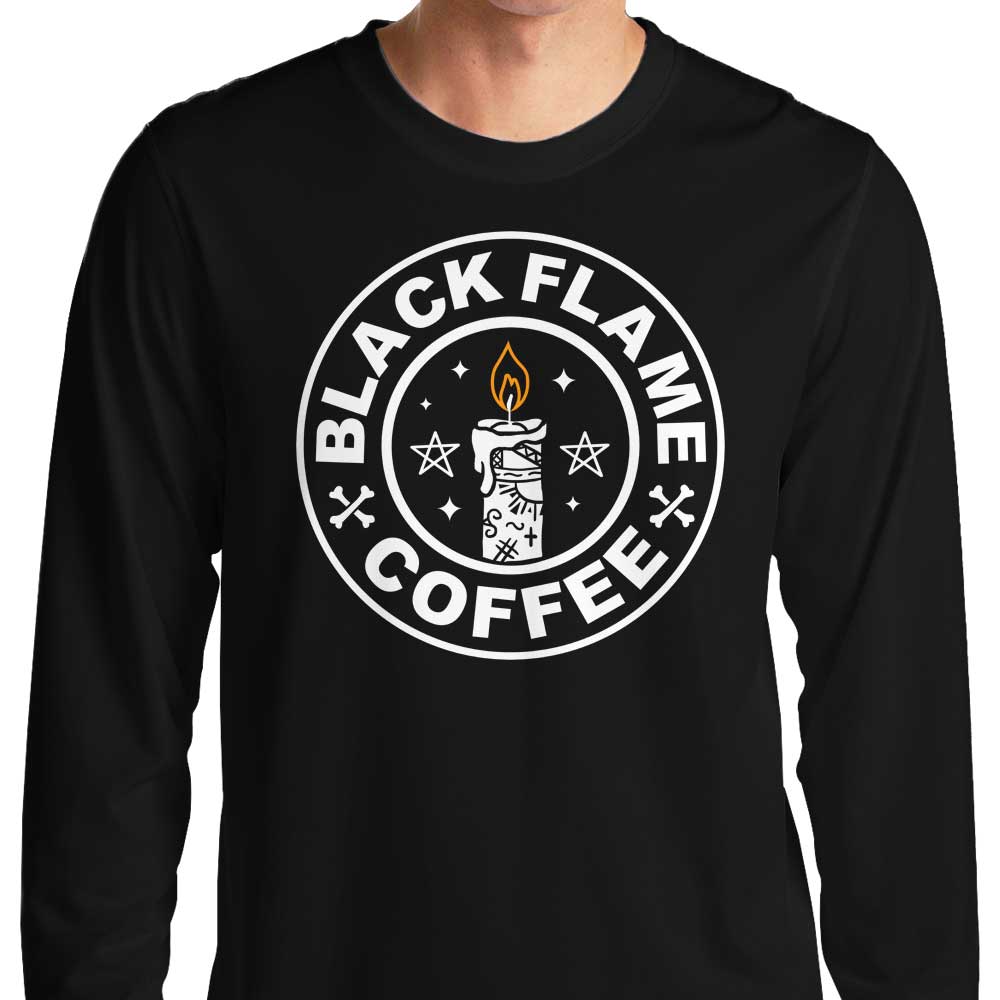 Stylish Black Flame Coffee Long - Sleeve Crewneck T - Shirt for All Sizes
