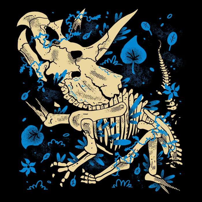 Long Sleeve T-Shirt Featuring Triceratops Fossils Artwork