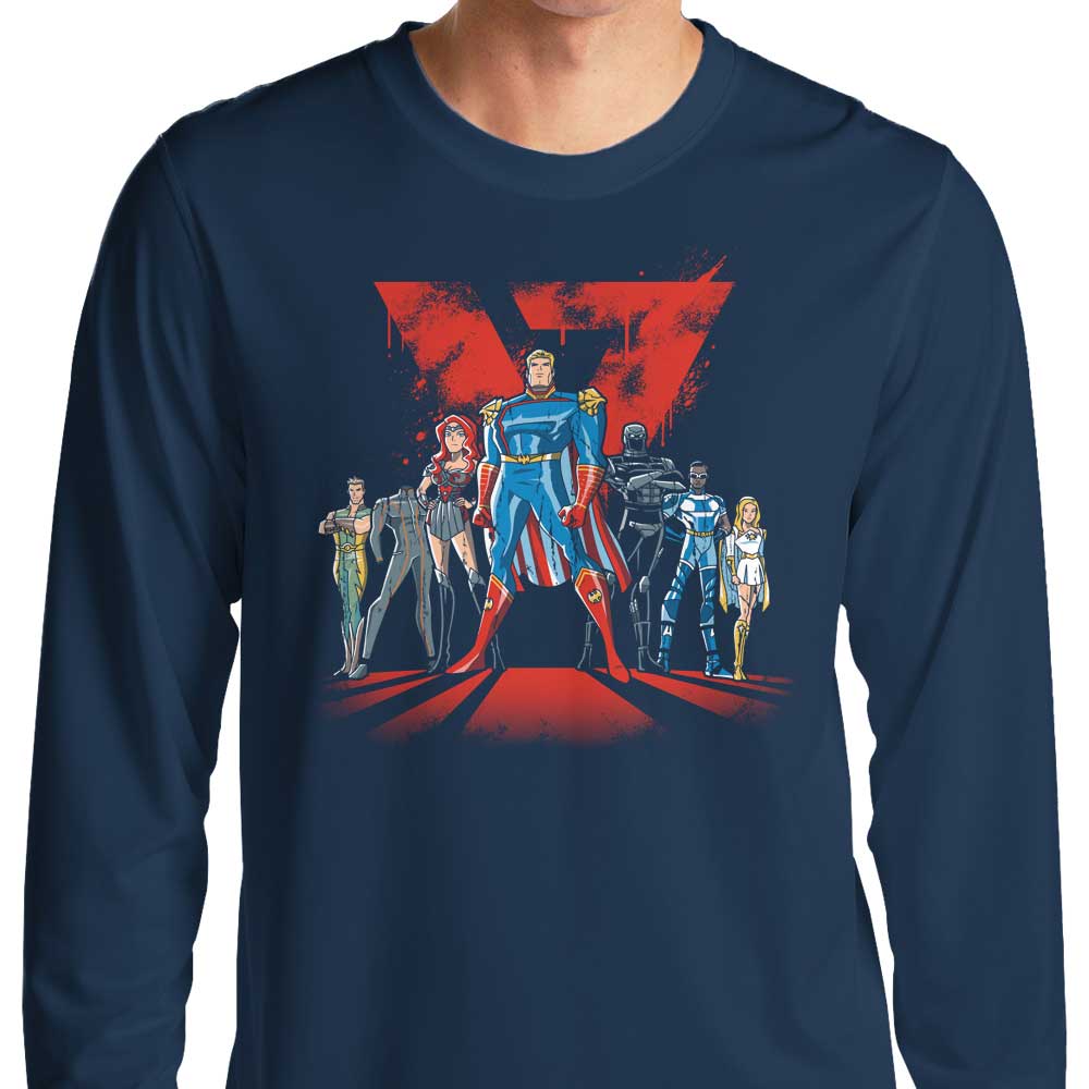 Prime Premne Design's Supes League Long Sleeve Crewneck T - Shirt in S to 4XL
