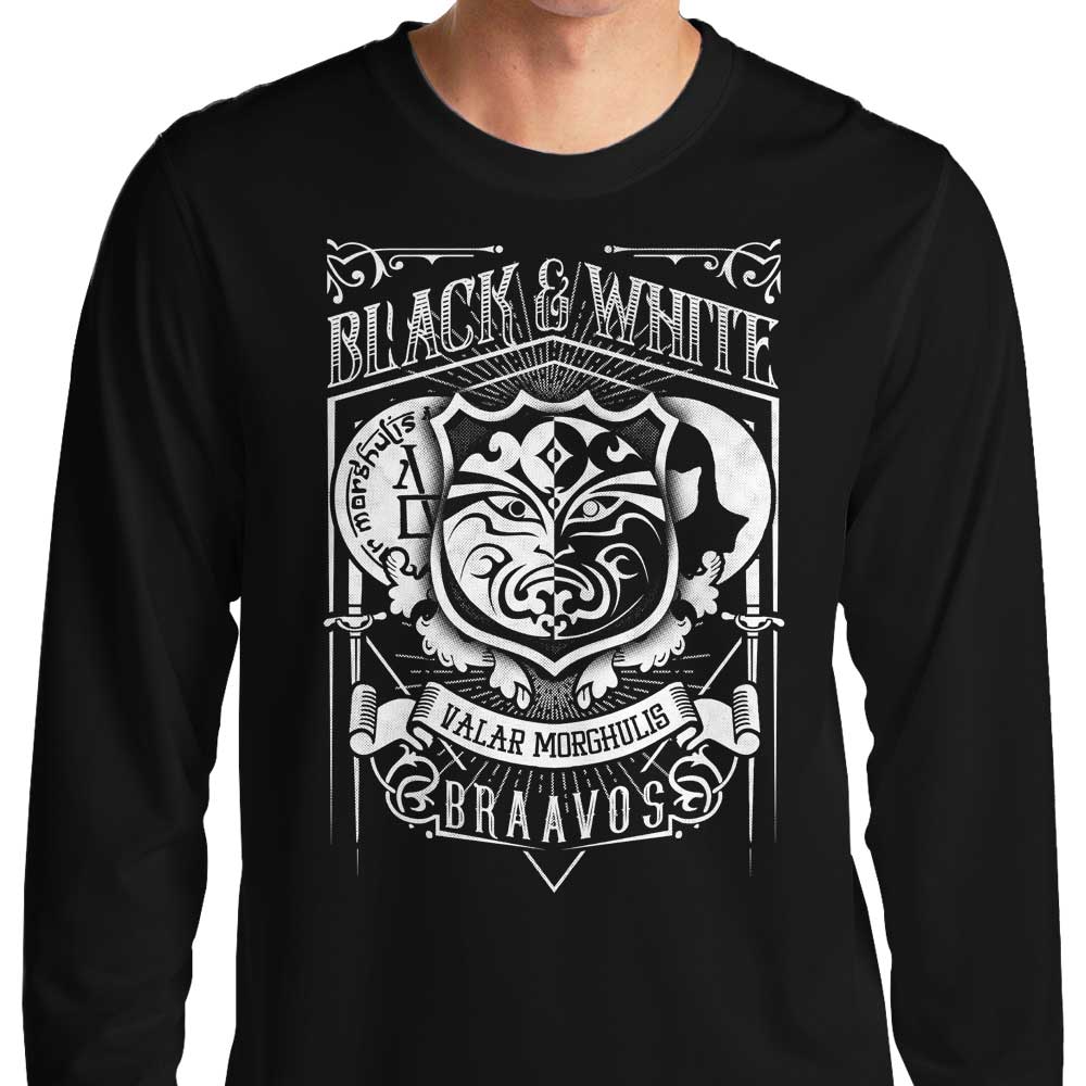 Vintage Style Black and White Long Sleeve Crewneck T-Shirt