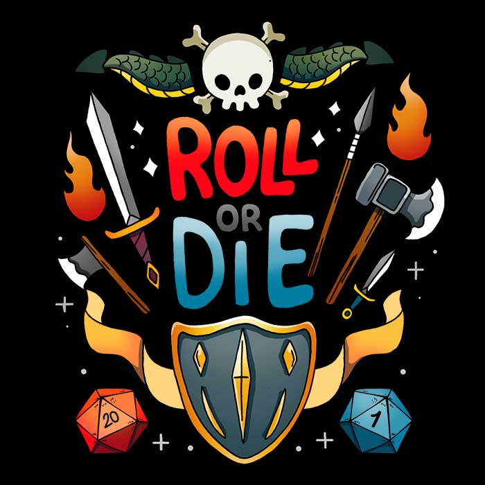 Vallina84's Roll or Die Long Sleeve Crewneck T - Shirt in S to 4XL Sizes