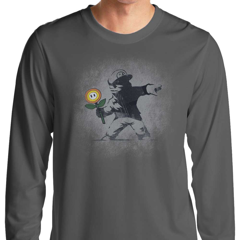 Stylish Banksy Flower Design Long Sleeve Crewneck T-Shirt