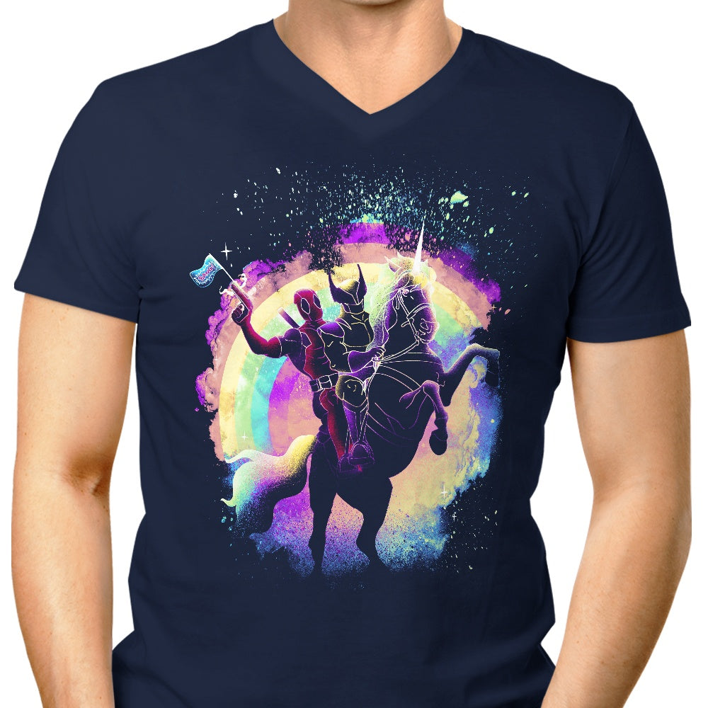 Men's V-Neck T-Shirt Featuring the Enigmatic Soul of the Unicorn