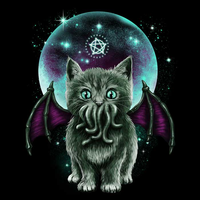 XENOS Cosmic Purrcraft Comfortable Long Sleeve Crewneck T - Shirt