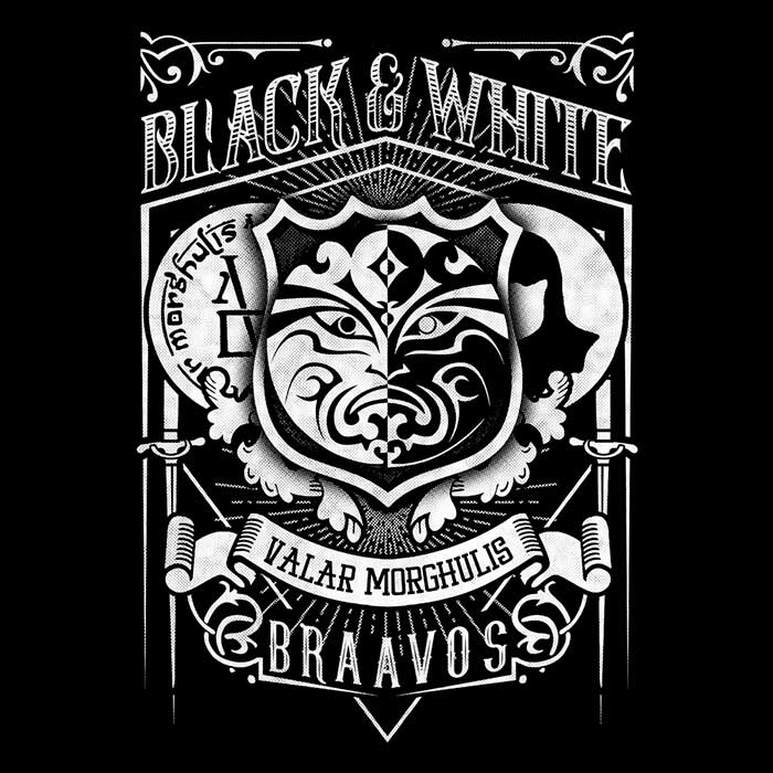 Vintage Style Black and White Long Sleeve Crewneck T-Shirt