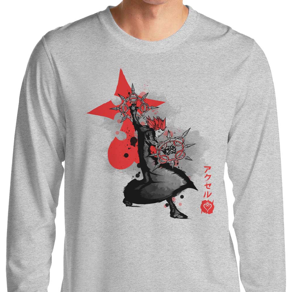 Soulkr's Dancing Flames Sumi-e Design Long Sleeve Crewneck T - Shirt for Fashion Lovers