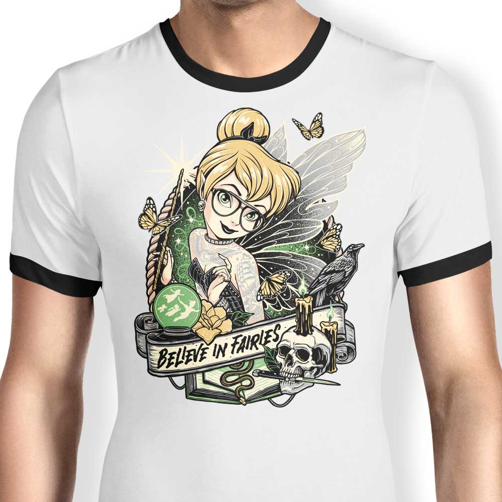 Momma Gorilla's 'Believe in Fairies' Men's Ringer Style Cotton T-Shirt