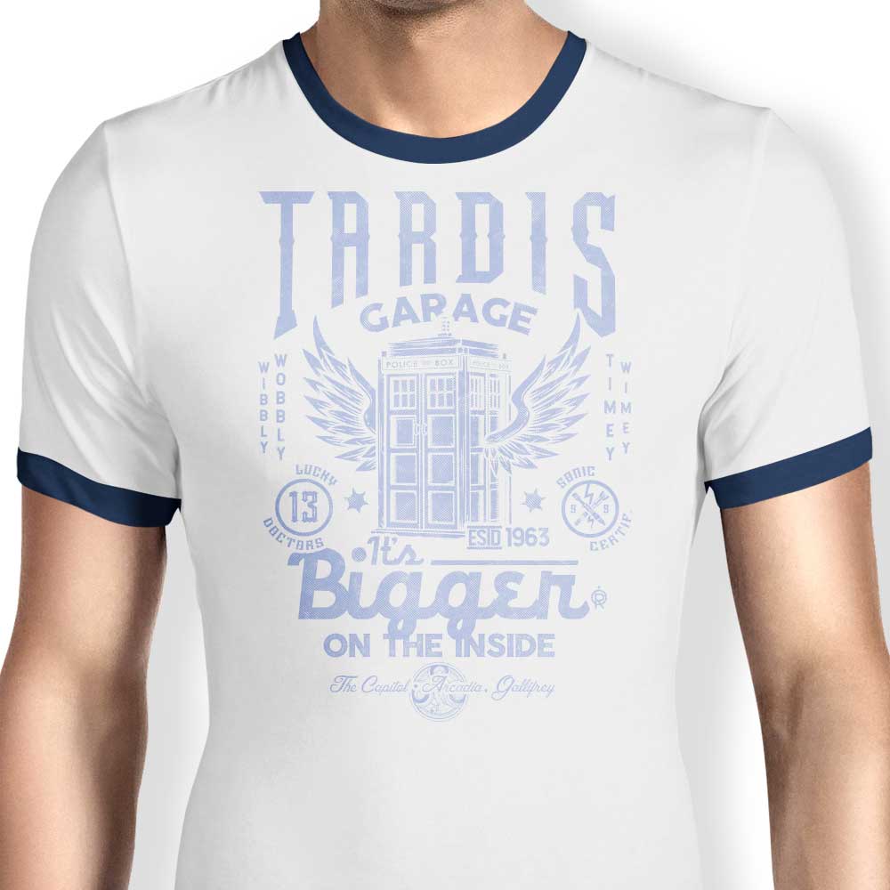 Arinesart's Cool Tardis Garage Ringer Style T - Shirt