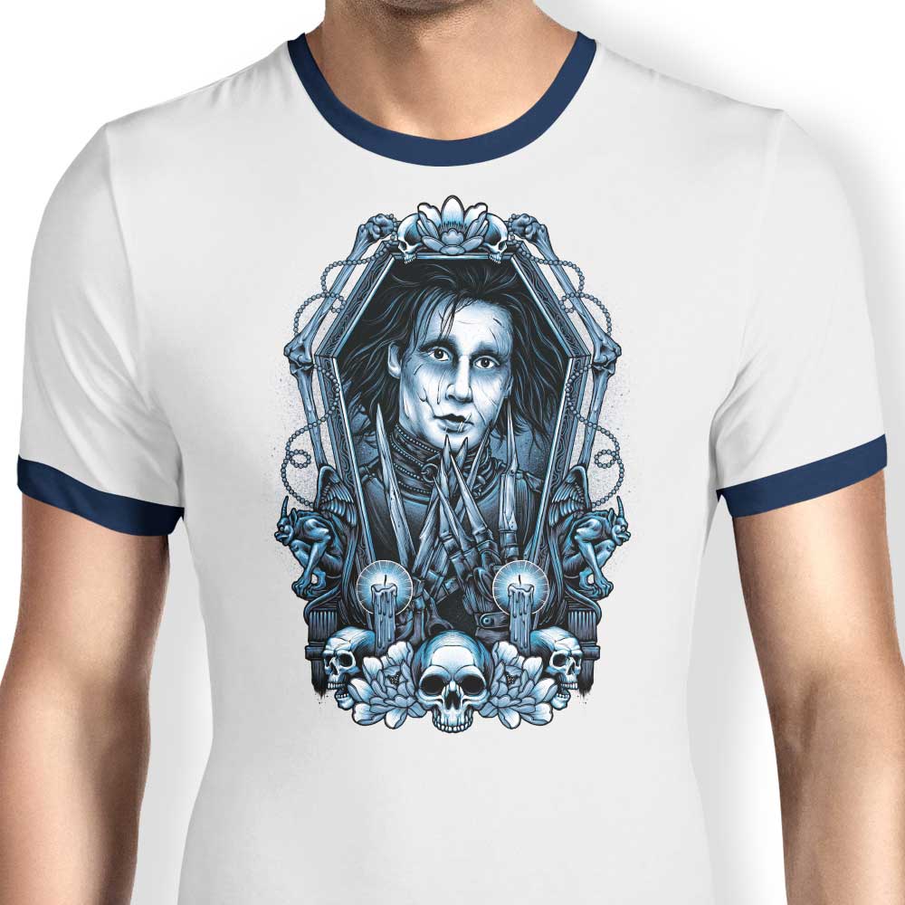 Glitchygorilla Framed Scissors Design Men's Ringer Style Cotton T-Shirt