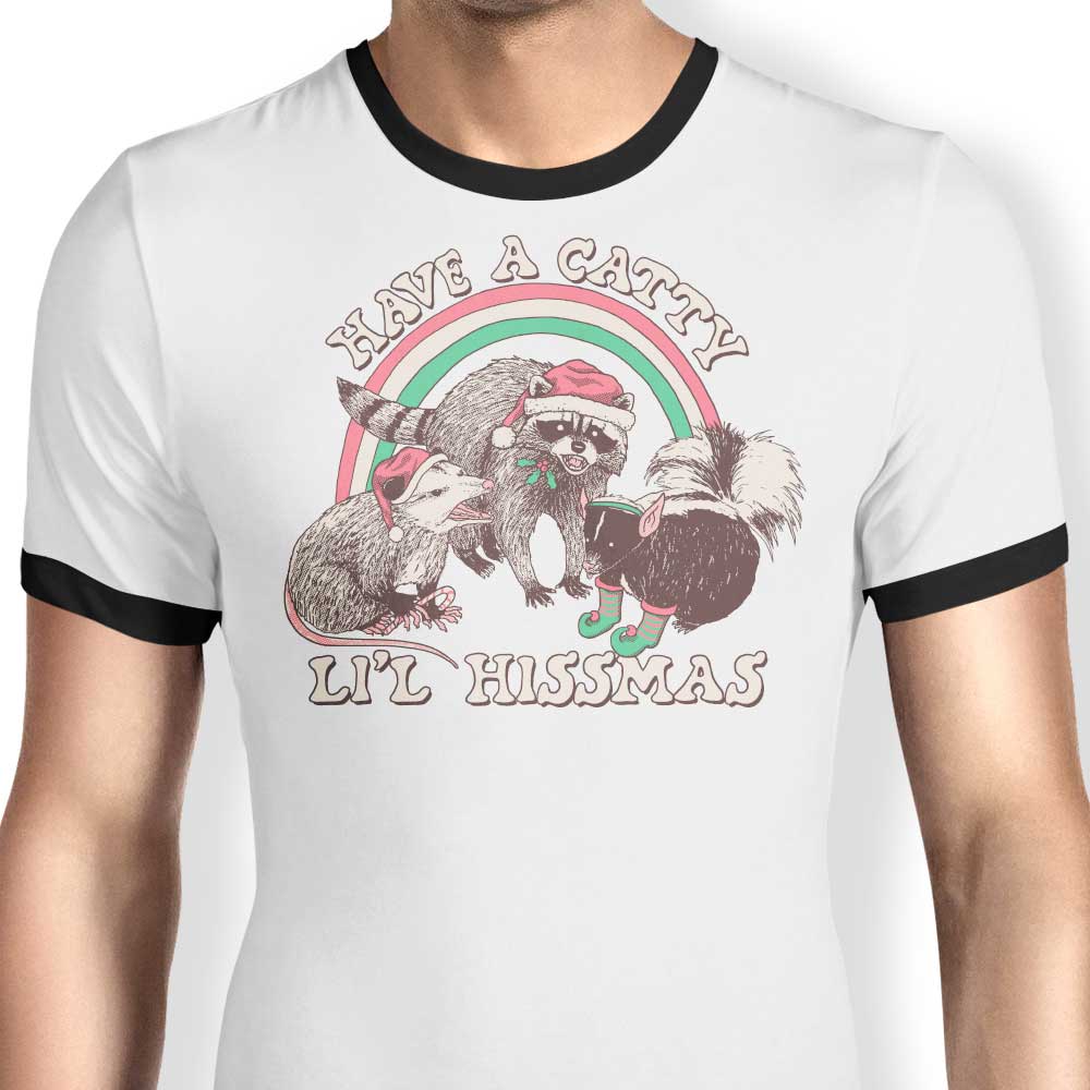 Hillary White's Catty Li'l Hissmas Men's 100% Cotton Ringer T-Shirt