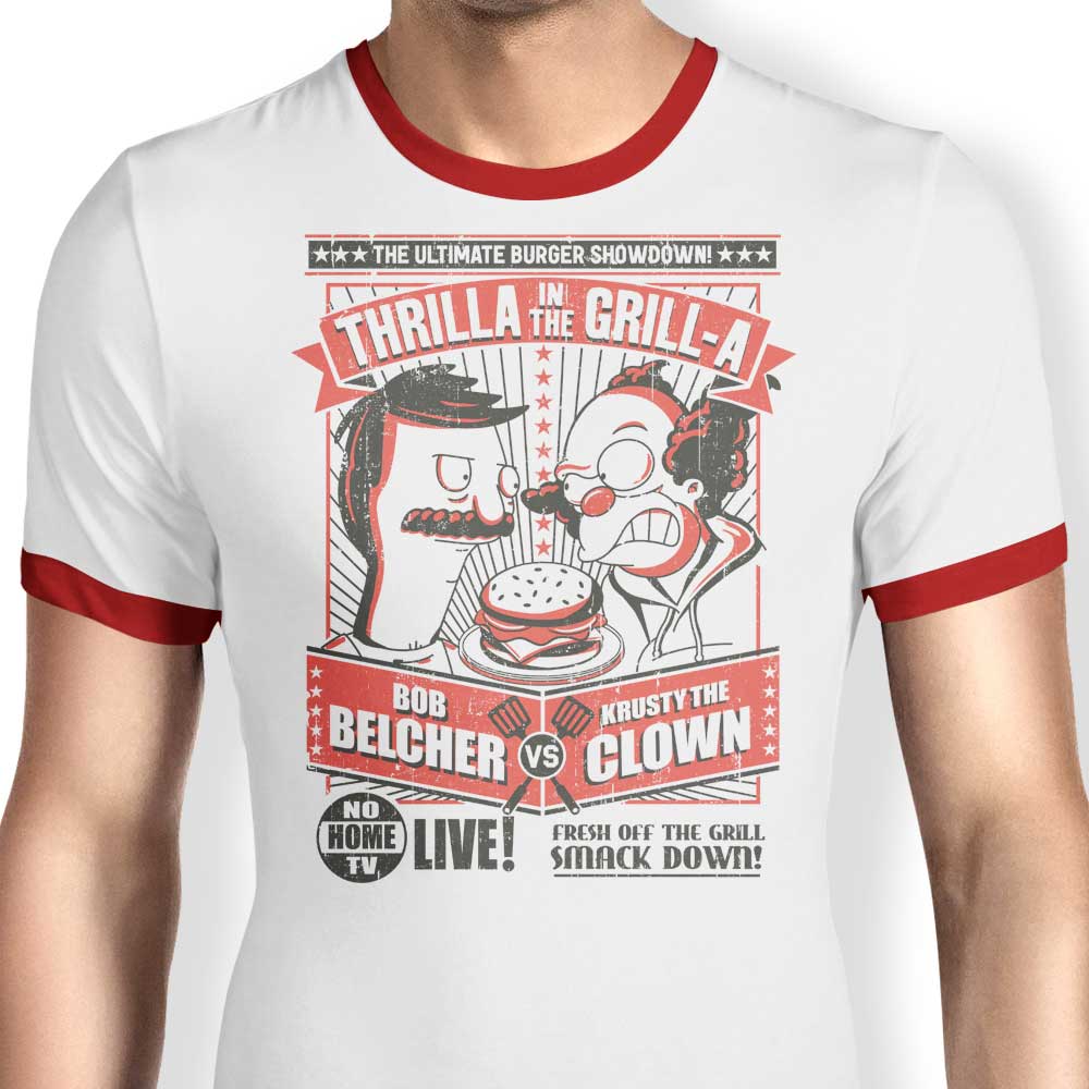 Deep Fried Art's 'Thrilla in the Grill-a' Men's Comfortable Ringer T-Shirt