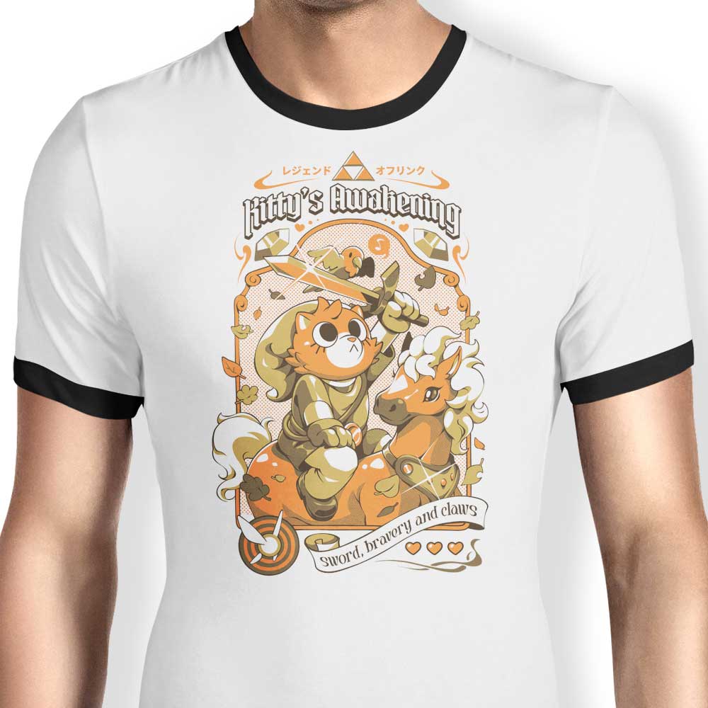 Ilustrata's Kitty's Awakening Men's Ringer T - Shirt in S - 4XL Sizes