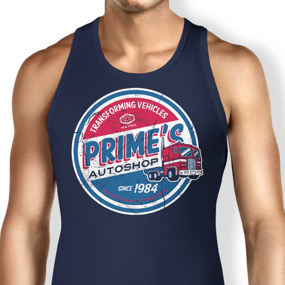 Prime's Auto Shop Men's Sleeveless Tank Top for Automotive Enthusiasts
