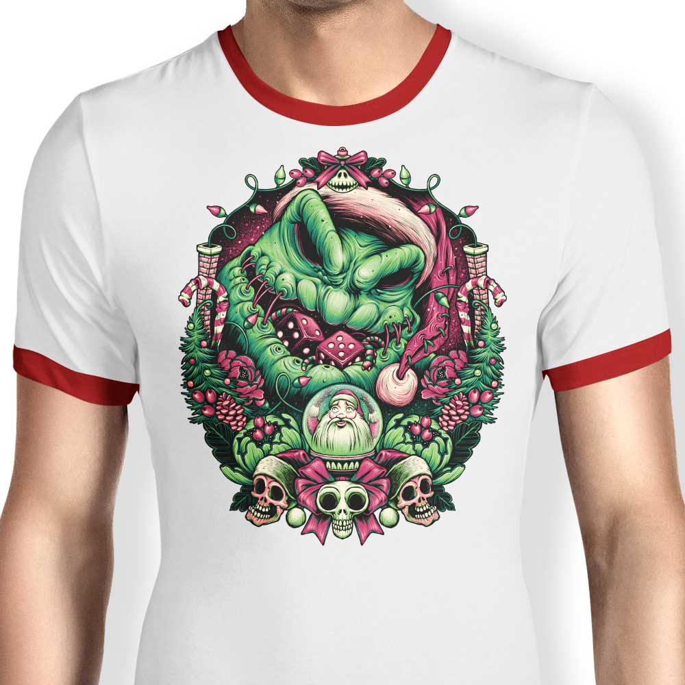 Festive Christmas Boogeyman Men's Ringer Style T-Shirt