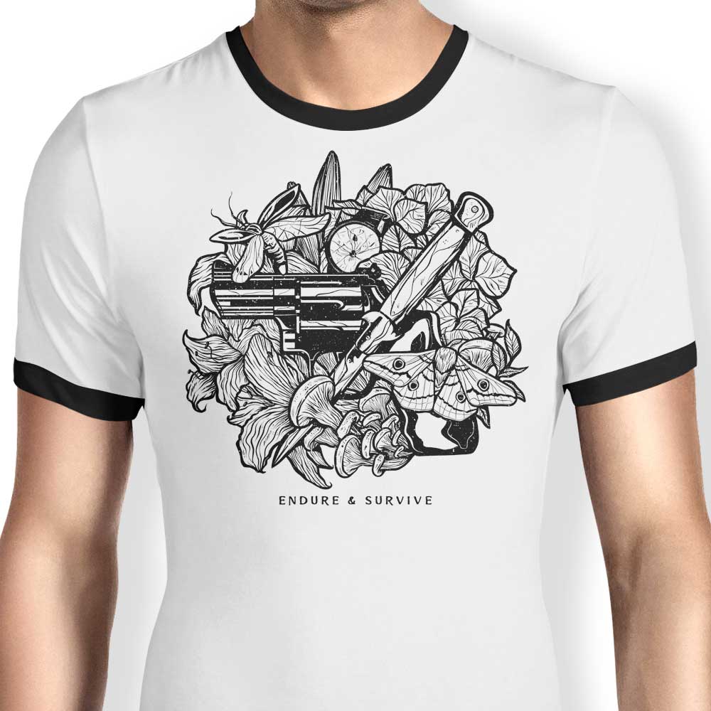 Demonigote Men's Enduring and Surviving Ringer T - Shirt, S to 4XL Sizes