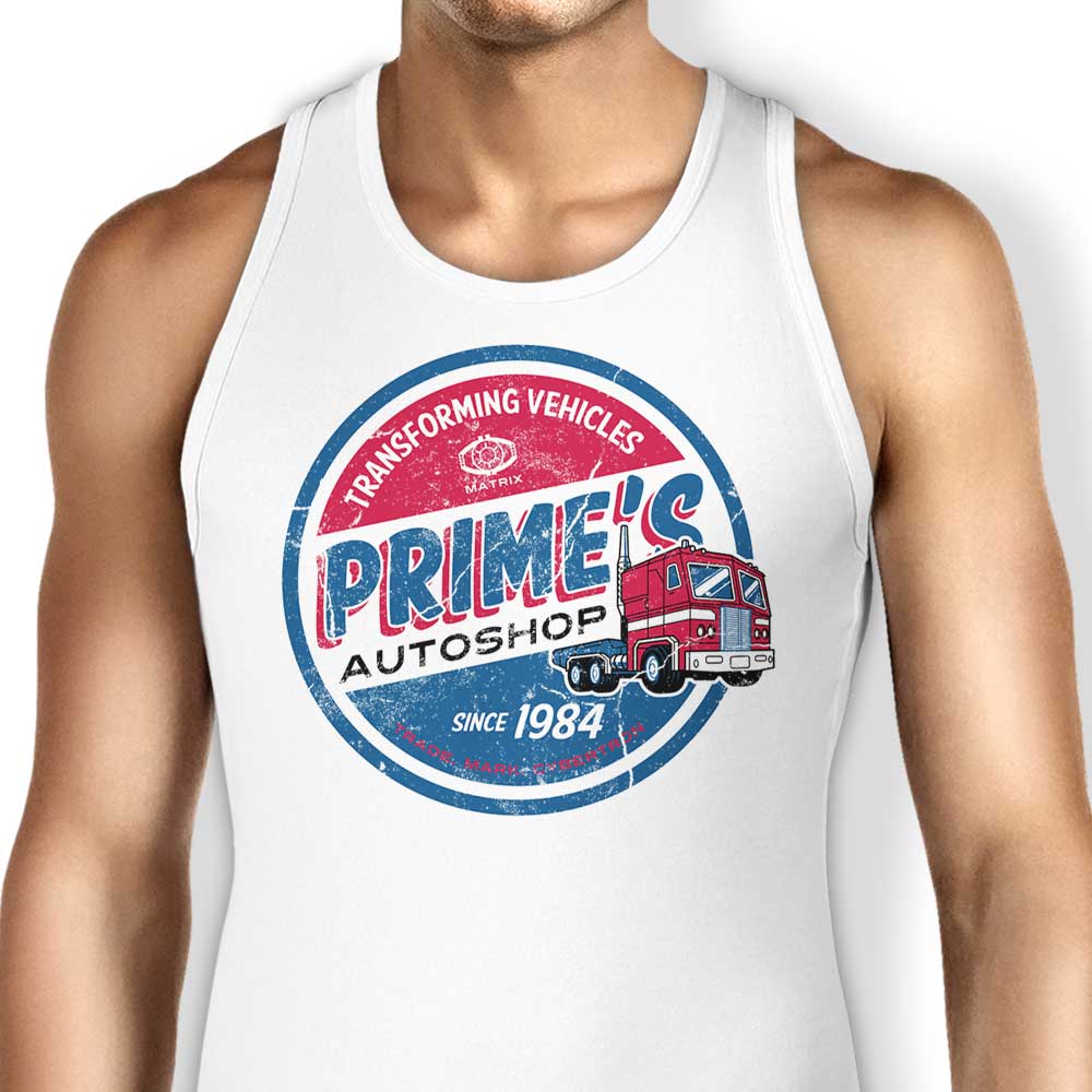 Prime's Auto Shop Men's Sleeveless Tank Top for Automotive Enthusiasts