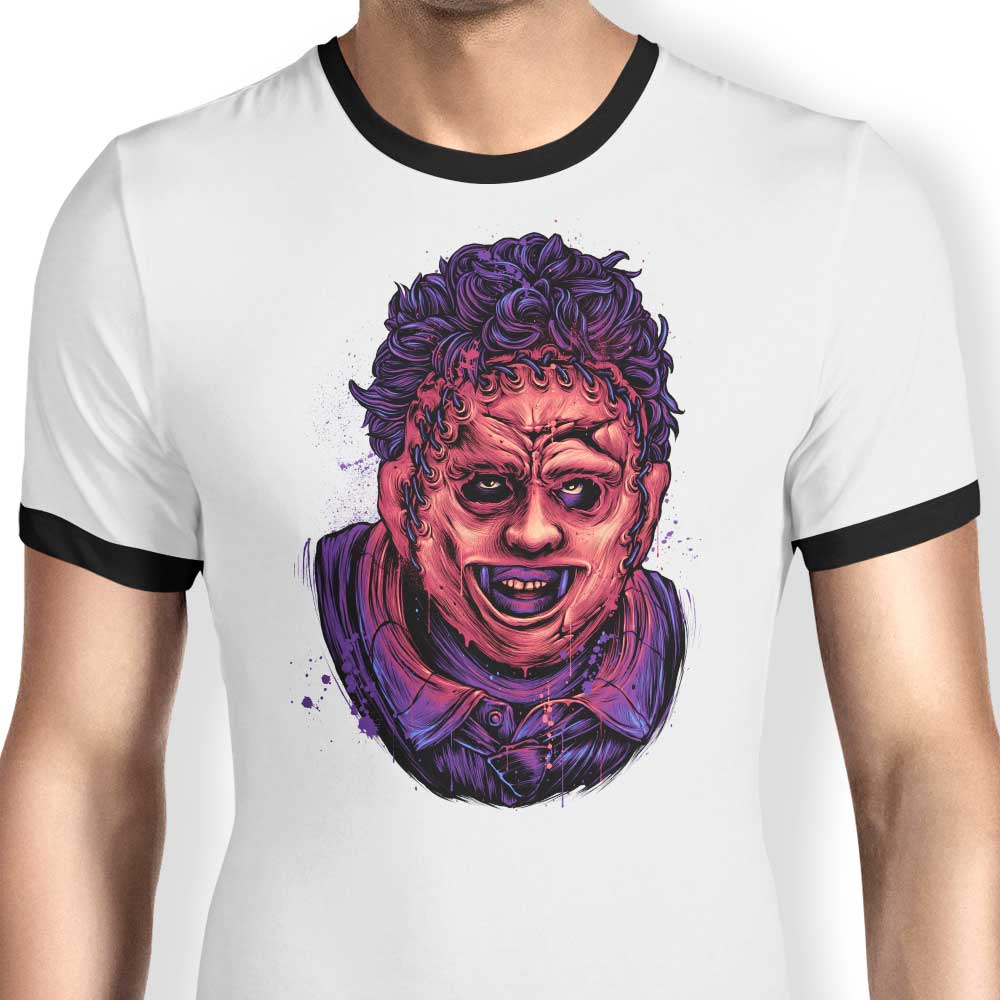 Glitchygorilla's Glowing Leather Maker Design Men's Ringer Style T-Shirt