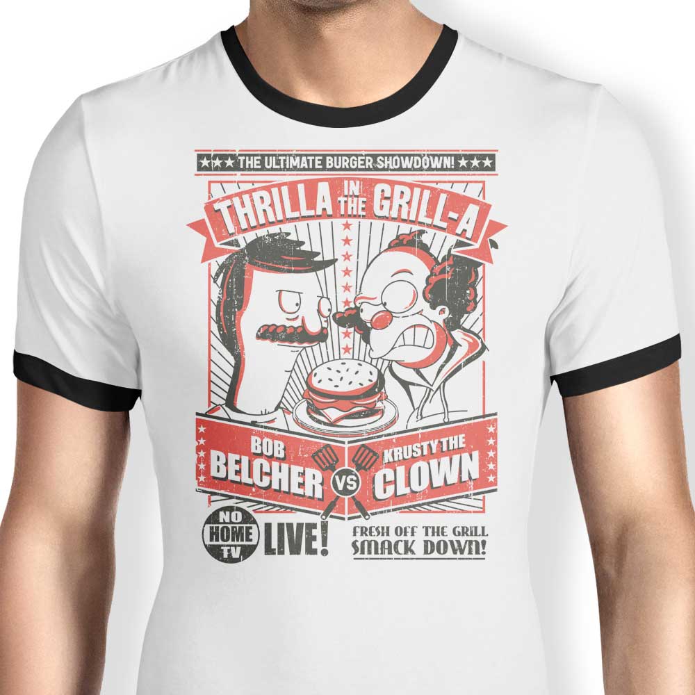 Deep Fried Art's 'Thrilla in the Grill-a' Men's Comfortable Ringer T-Shirt