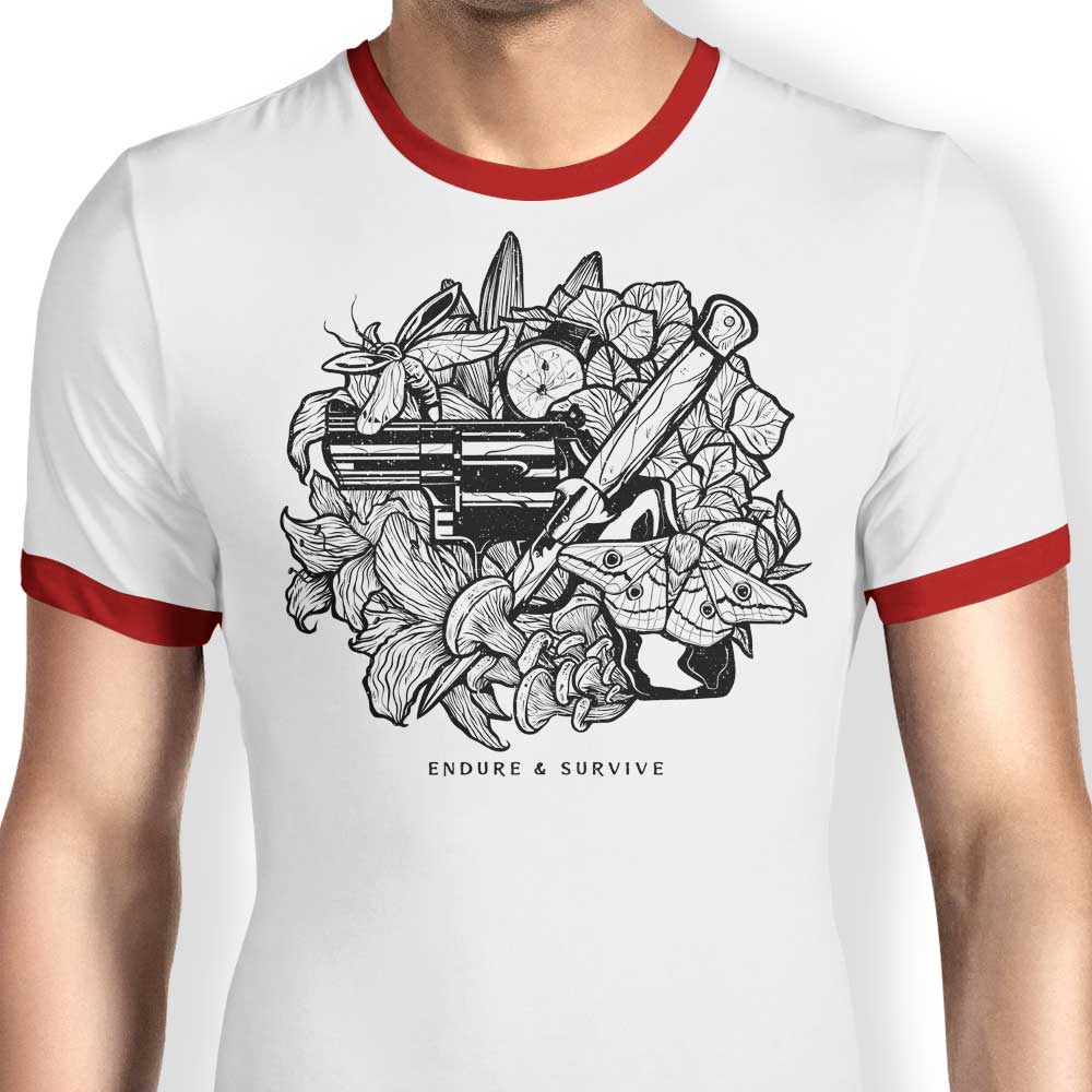 Demonigote Men's Enduring and Surviving Ringer T - Shirt, S to 4XL Sizes