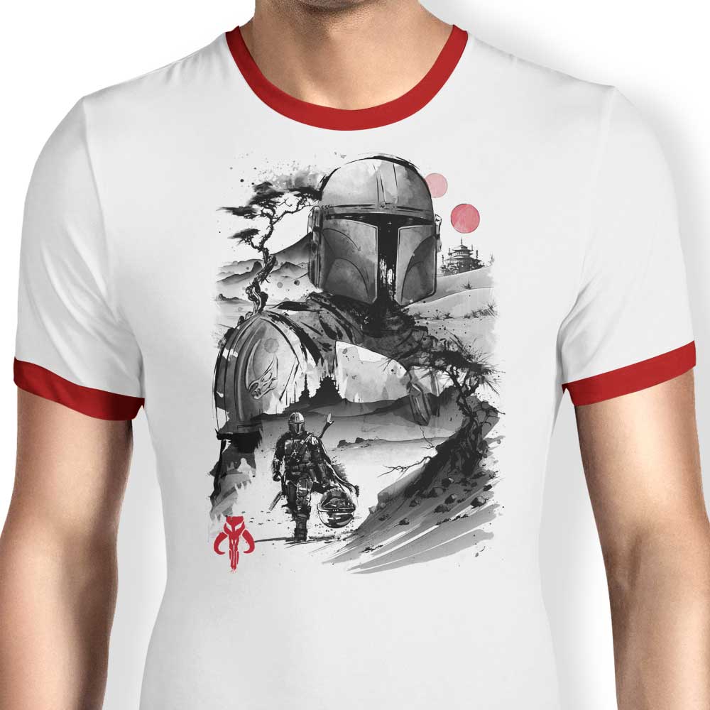 Desert Hunter Sumi - e Style Ringer T - Shirt for Fashion Enthusiasts