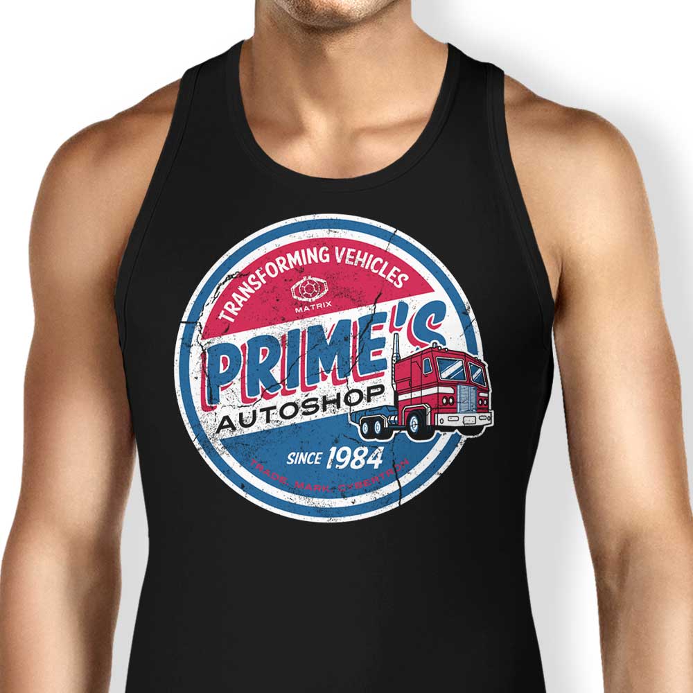 Prime's Auto Shop Men's Sleeveless Tank Top for Automotive Enthusiasts