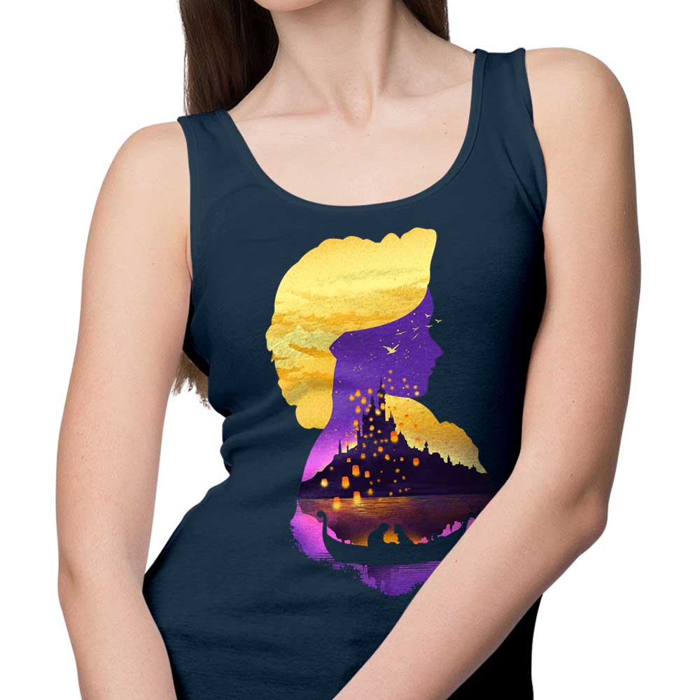 Stylish Tank Top with Tower Princess Silhouette Design