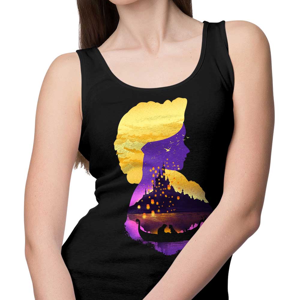 Stylish Tank Top with Tower Princess Silhouette Design