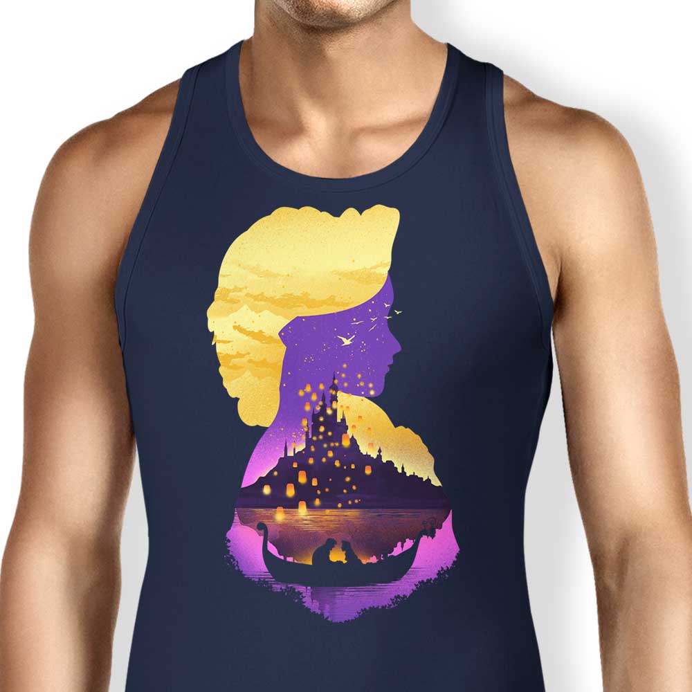Stylish Tank Top with Tower Princess Silhouette Design