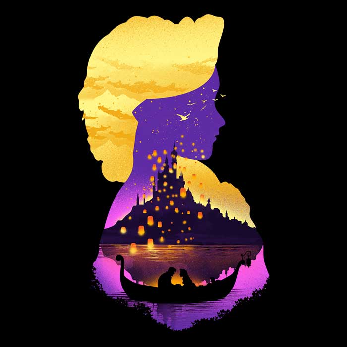 Stylish Tank Top with Tower Princess Silhouette Design