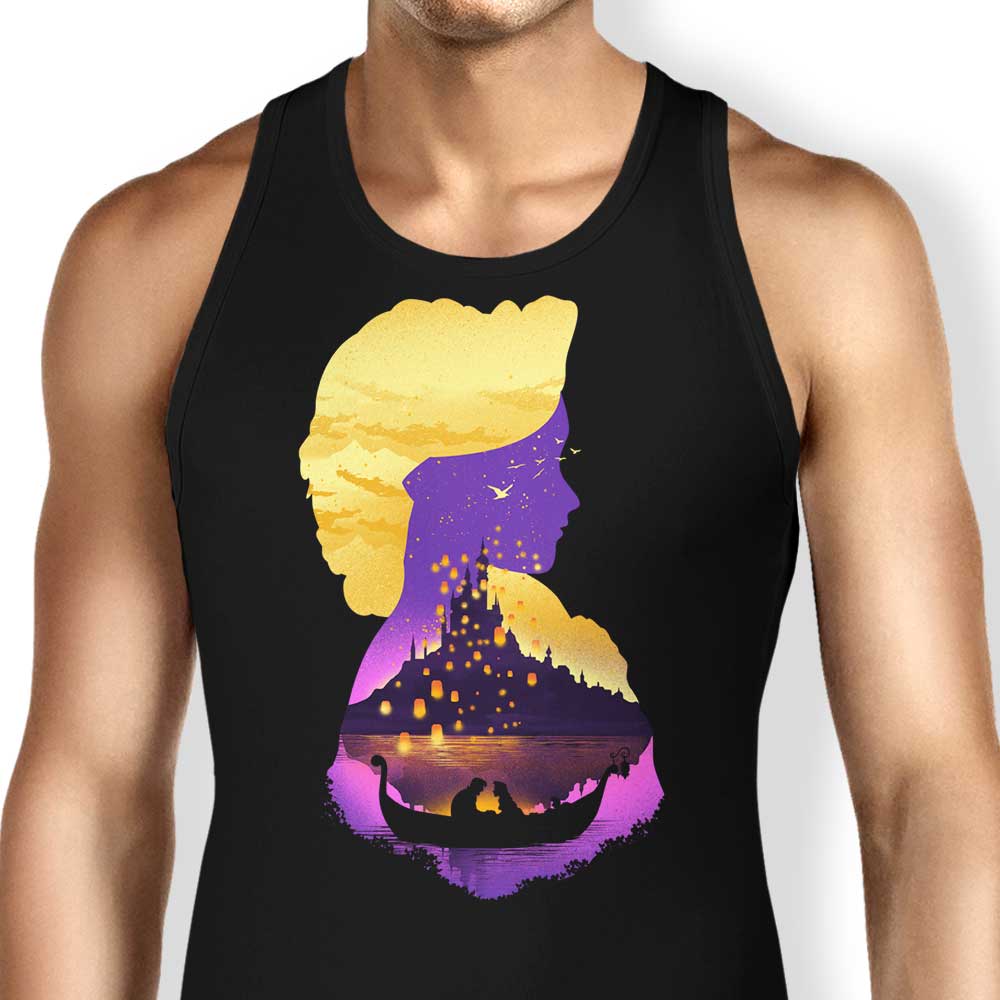 Stylish Tank Top with Tower Princess Silhouette Design